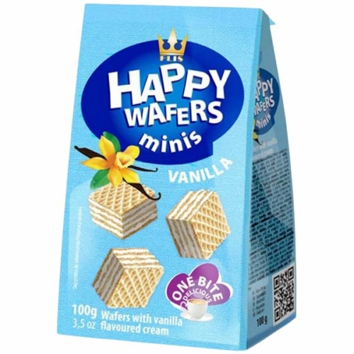 HAPPY WAFERS MINI VANILIA ÍZŰ KRÉMMEL TÖLTÖTT OSTYA 100G