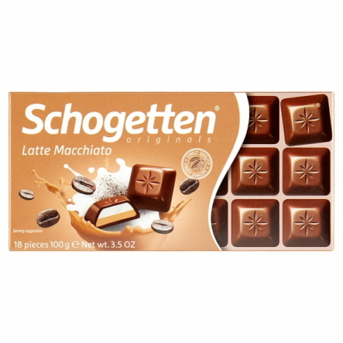 SCHOGETTEN LATTE MACCHIATO TEJCSOKOLÁDÉ KÁVÉKRÉM ÉS TEJKRÉM TÖLTELÉKKEL 100 G