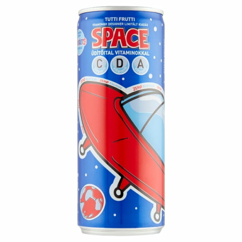 V2AMONGR SPACE DRINK TUTTI-FRUTTI SZÉNSAVAS ALKOHOLMENTES ÜDÍTŐITAL CUKORRAL, ÉDESÍTŐSZERREL 250 ML