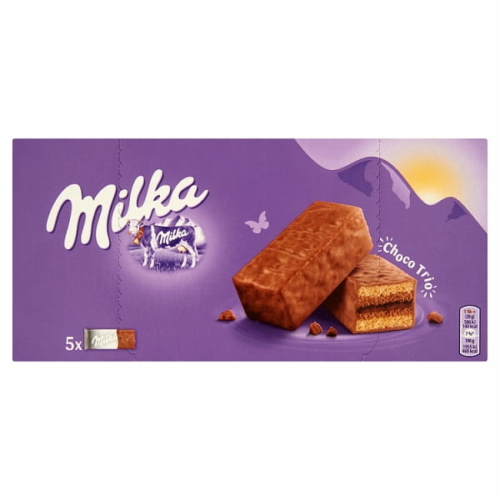 MILKA CHOCO TRIO ALPESI TEJCSOKOLÁDÉVAL MÁRTOTT KAKAÓS KRÉMMEL TÖLTÖTT PISKÓTA 150 G